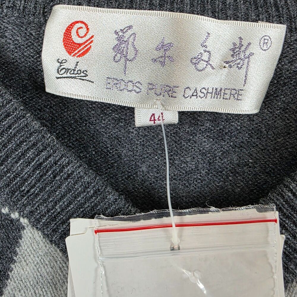 NWT Erdos 100% Cashmere Men's Gray Argyle Vneck Sweater Size XL / 44 FLAWS - Picture 4 of 12